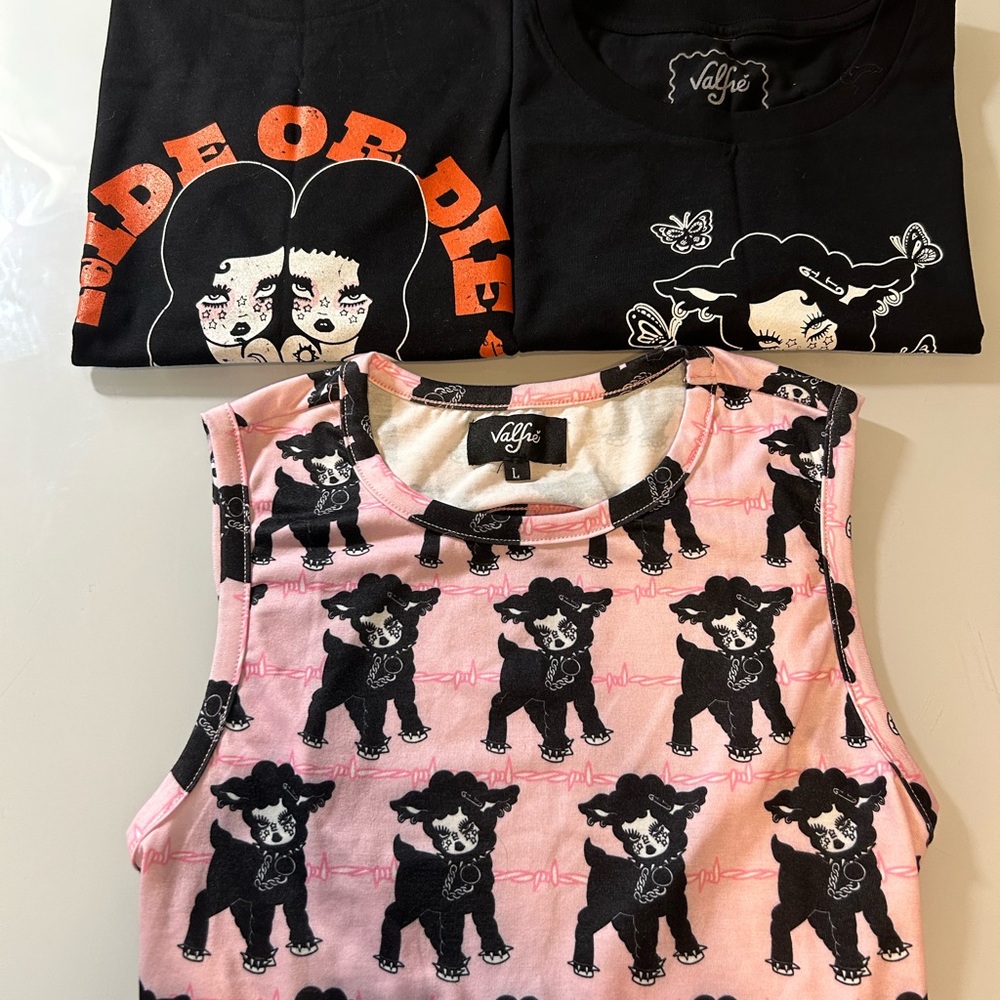 Valfrรฉ Pink Black Poodle Print Tank Top